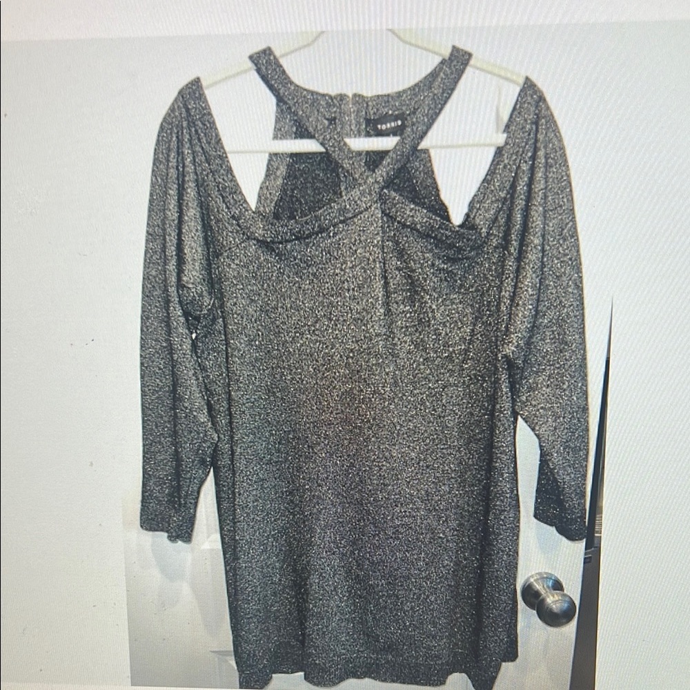 Torrid 3 Black Gold Lurex Knit Shimmer Cold Shoulder Dress NWT